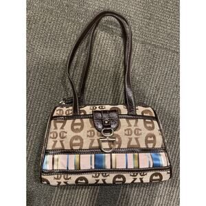 Etienne Aigner Mini Handbag Purse Brown Leather Multicolor Canvas Vintage Y2K